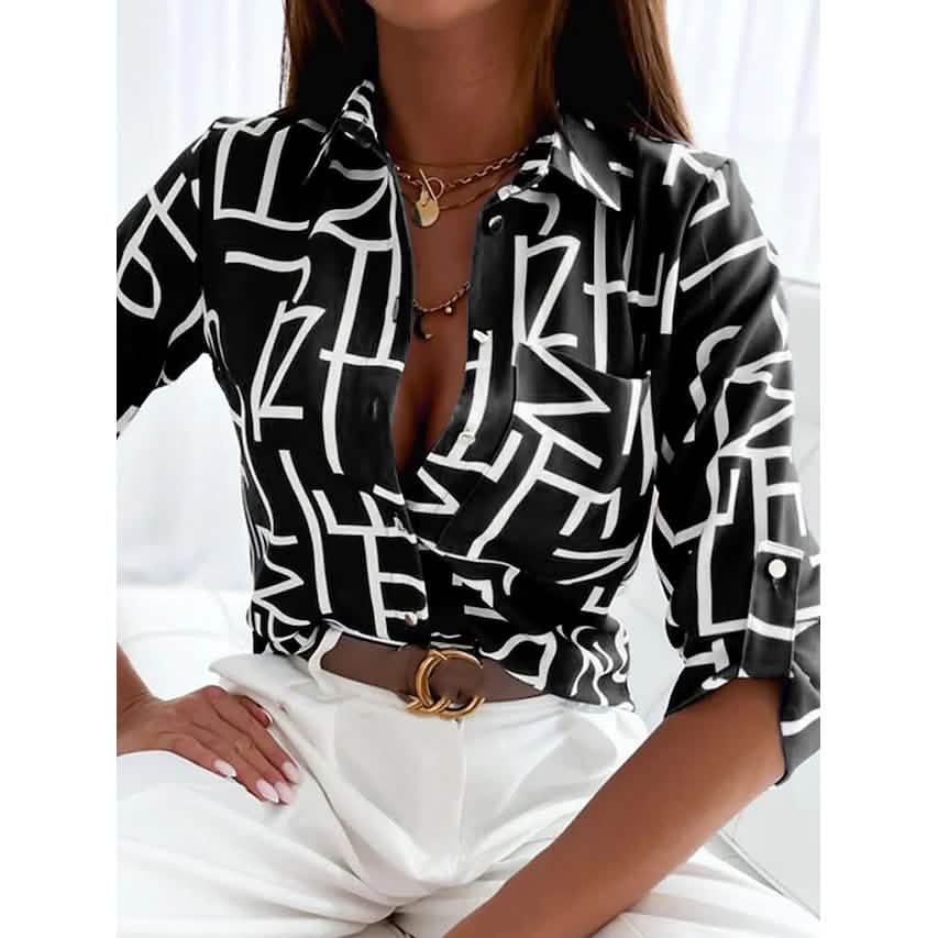 Damen Bluse Hemd Knopf Tasche Langarm