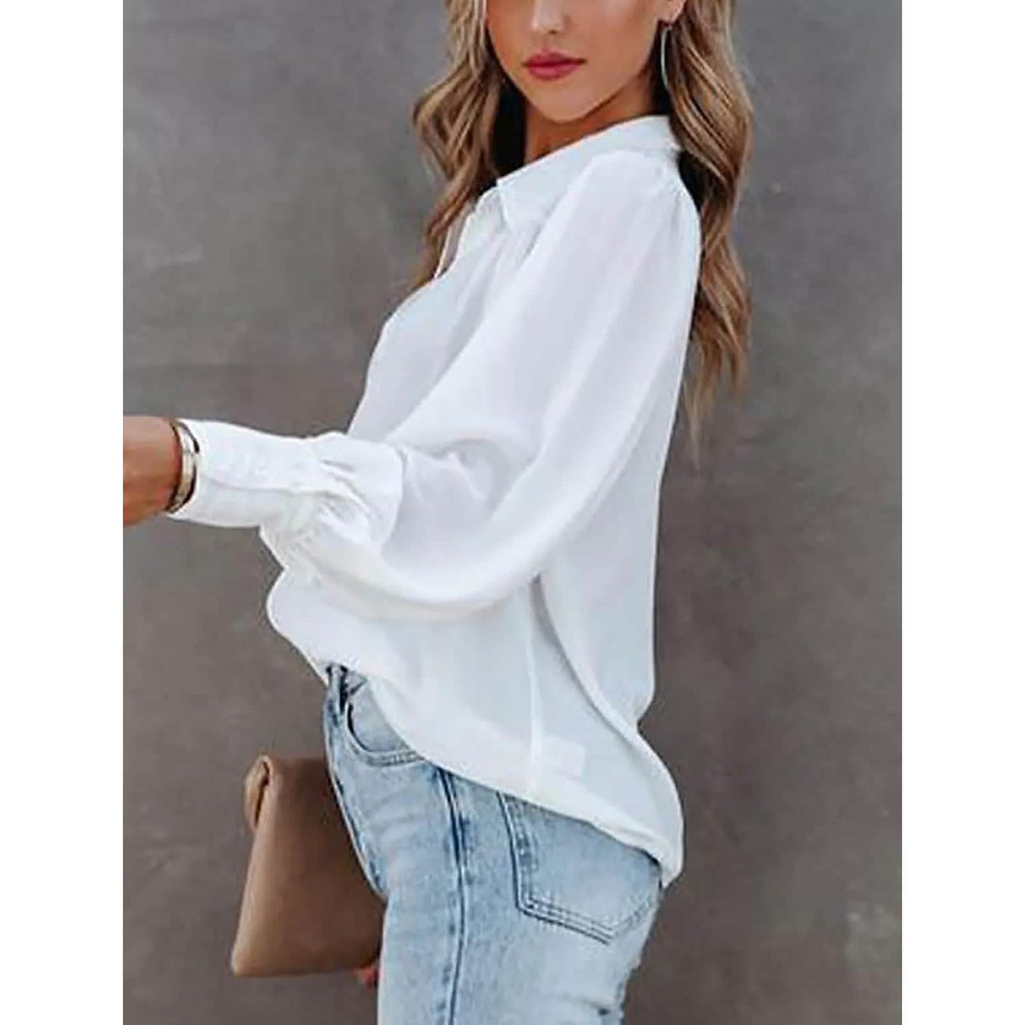 Damenbluse Hemd Uni Knopf Langarm