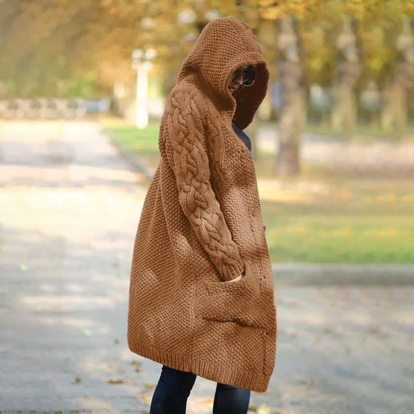 Damen Cardigan mit Taschen, grob gestrickt, Langarm-Pullover