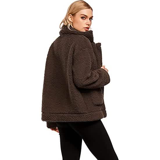 Damen Freizeit-Reißverschlussmantel aus Fleece, flauschigem Kunstfell und Teddyfell mit Revers