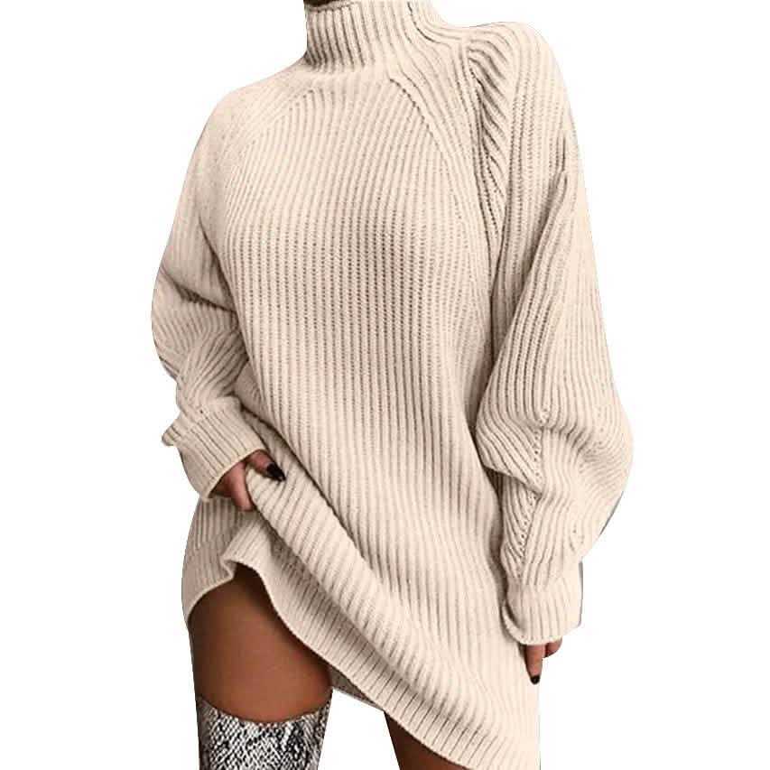 Damen Strickpullover Pulloverkleid Langarm Lose Strickjacke Rollkragen