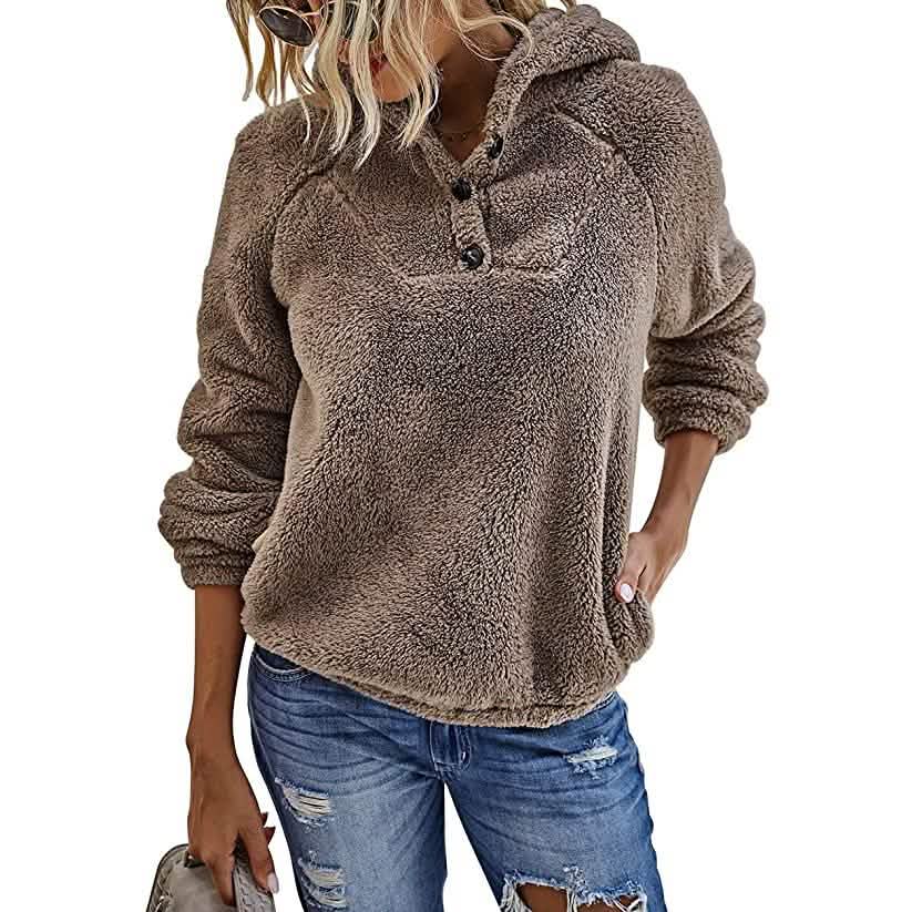 Damen-Fleece-Langarm-Flausche-Kapuzenpullover