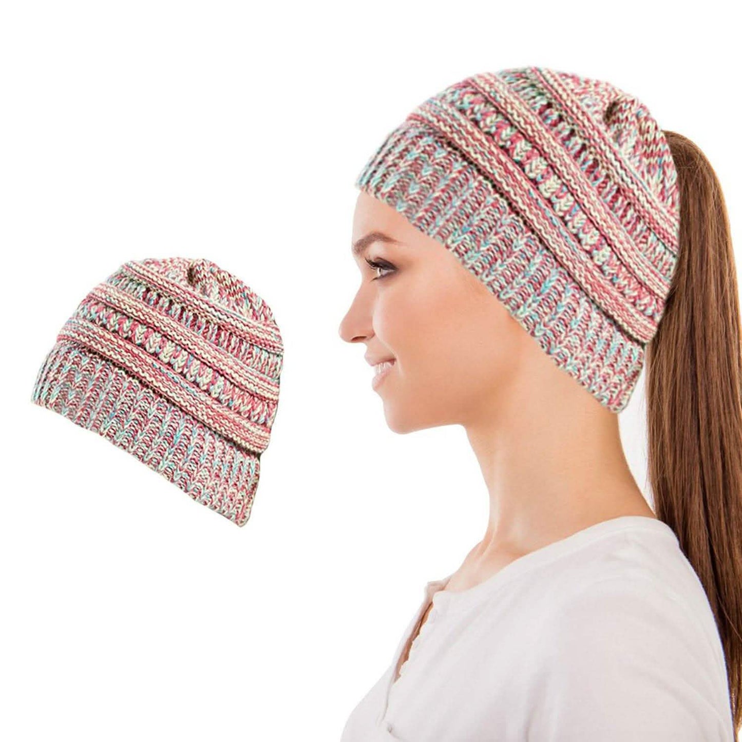 Damen Mütze mit Pferdeschwanzloch für den Winter – warm und bequem