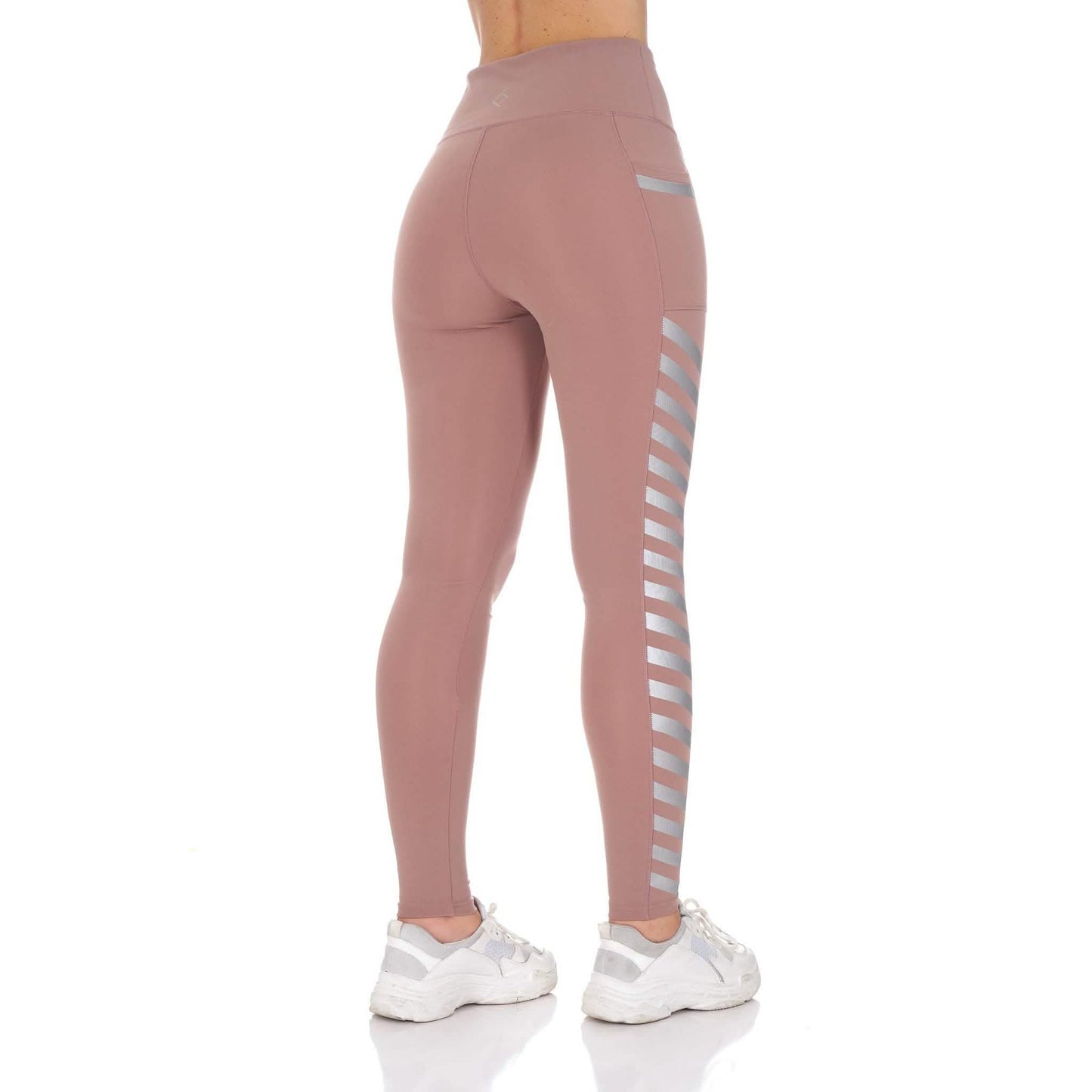 Damen High-Waist Active Leggings mit Tasche und Folien-Details