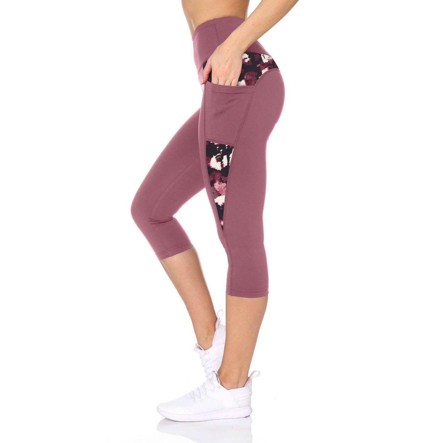 Damen High Waist Caprihose mit Blumendruck und Taschen
