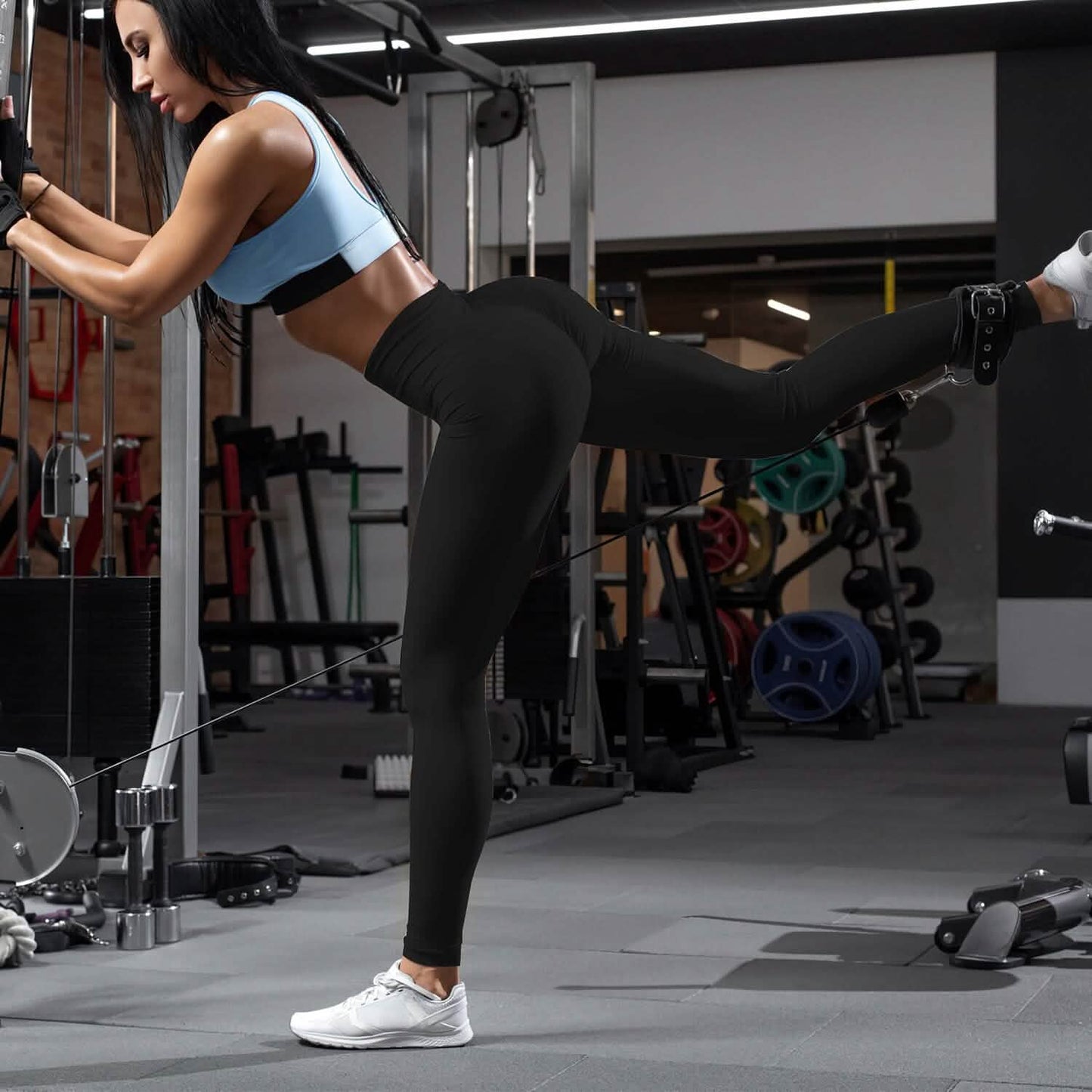 Damen High Waist Workout Leggings Bauchkontrolle Kompression mit 63,5 cm Innenbeinlänge Ohne Vorderseitennaht