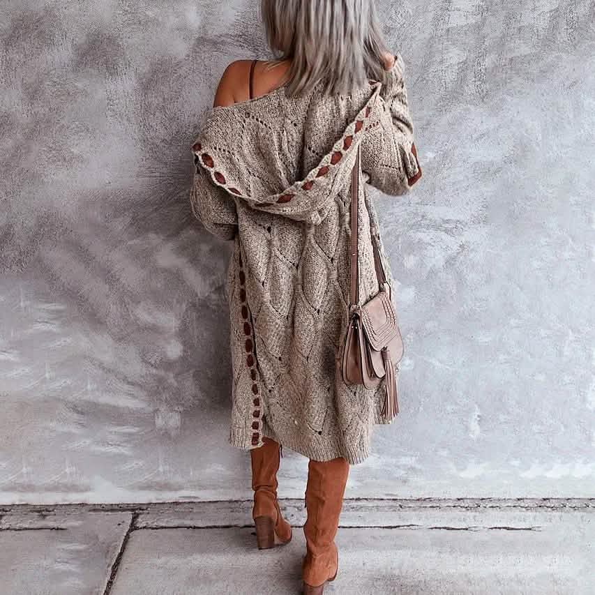 Damen-Strick-Cardigan mit Farbblock-Kapuze
