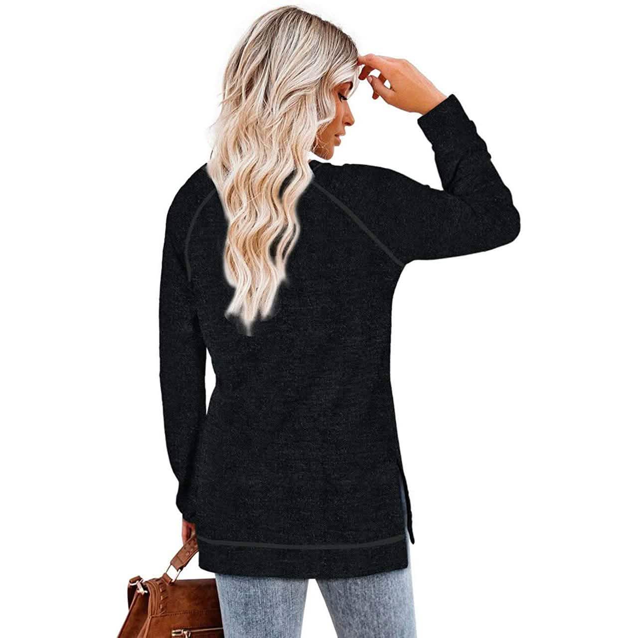 Damen Langarm Pullover Oversize Lässiger Herbst-Pullover Seitenschlitz Tunika-Top