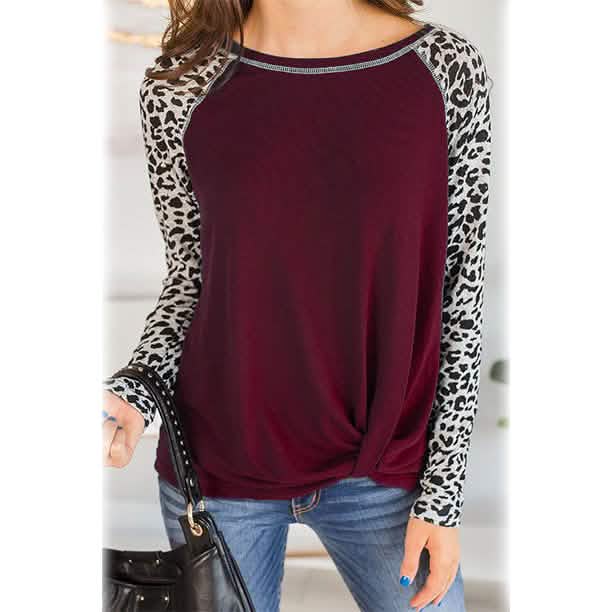 Damen Langarmshirt mit Leopardenprint und Twist-Detail