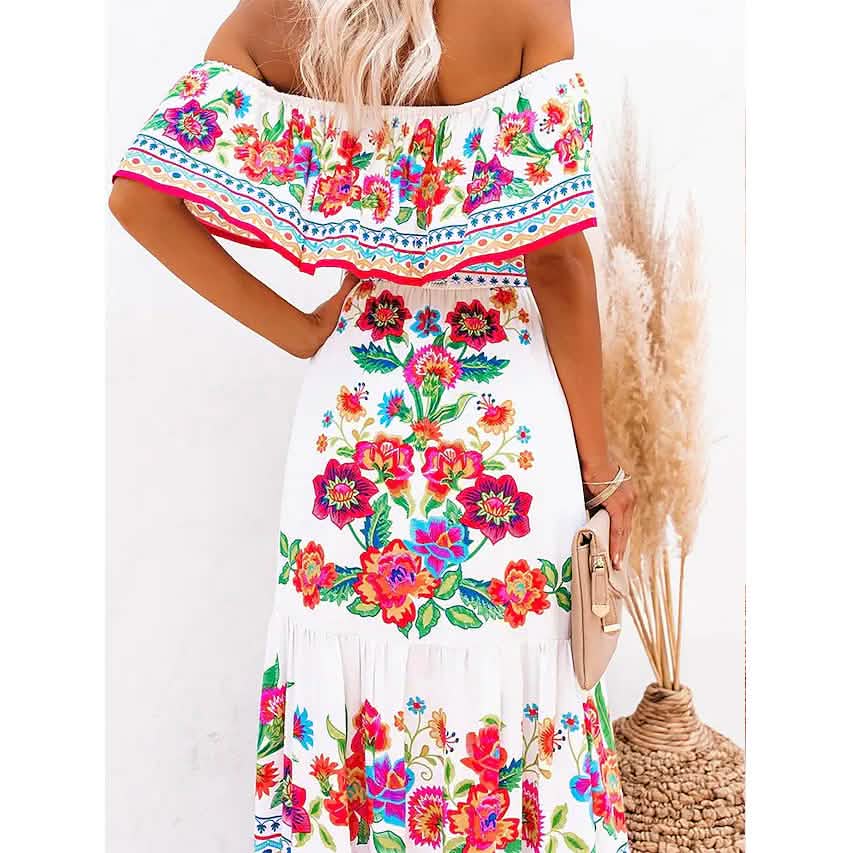 Damen schulterfreies Kleid mit Print