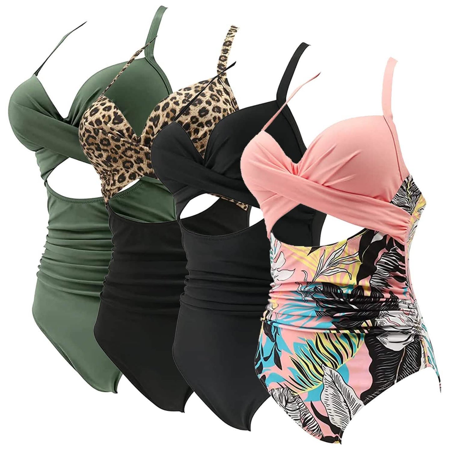 Damen High Waist Badeanzug Einteiler Bauchkontrolle Cutout