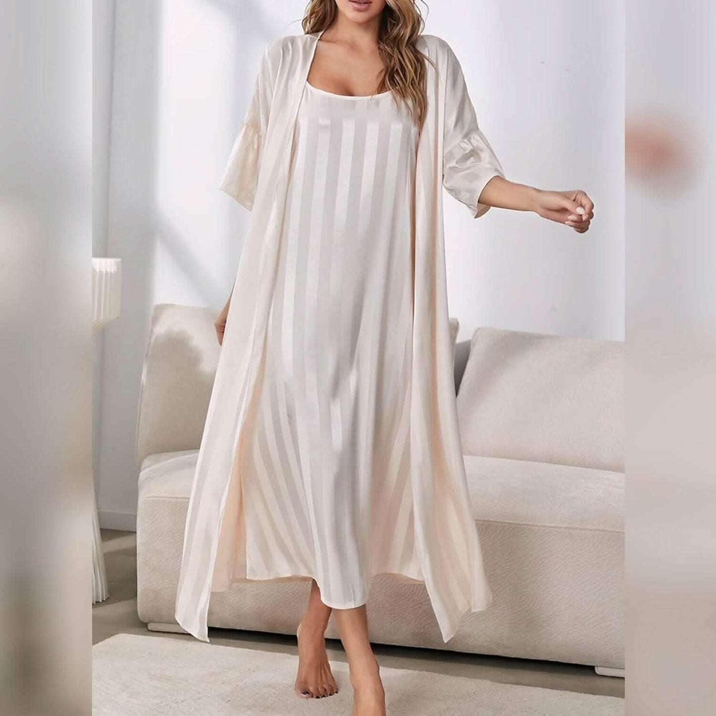 Damen Pyjama Bademantel Nachthemd