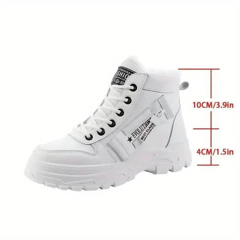Damen Plüschgefütterte Stiefeletten, Winter Warme Schnür-High-Top-Sneaker