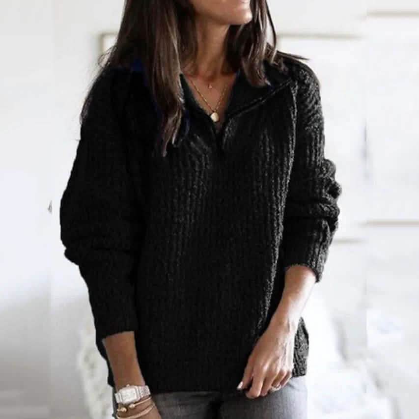 Damen Pullover Reißverschluss Einfarbig Basic Lässig Langarm Strickjacke