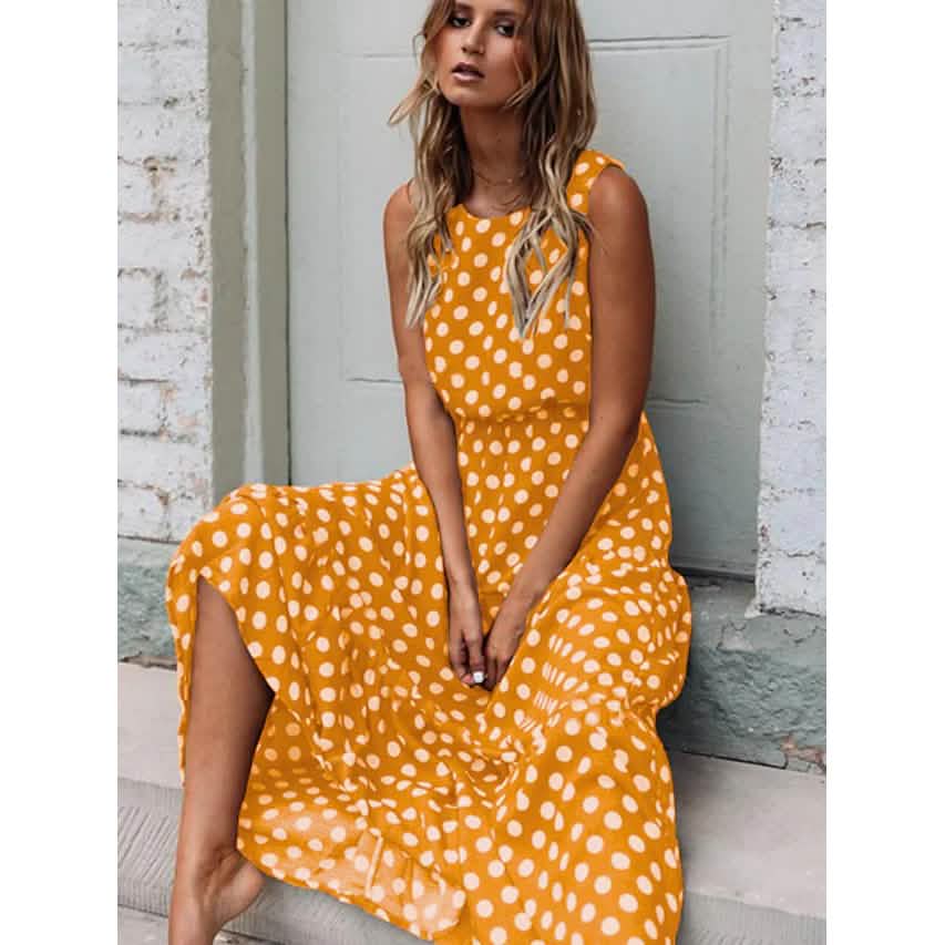 Ärmelloses Damenkleid mit Tupfenmuster