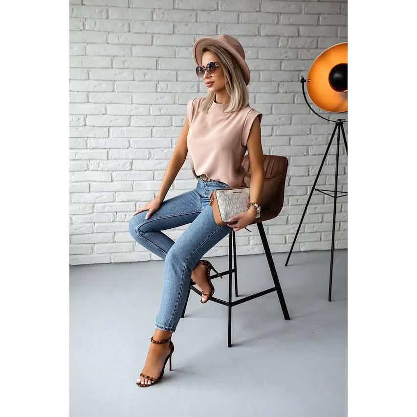 Damen Stehkragen-Top mit Farbakzenten