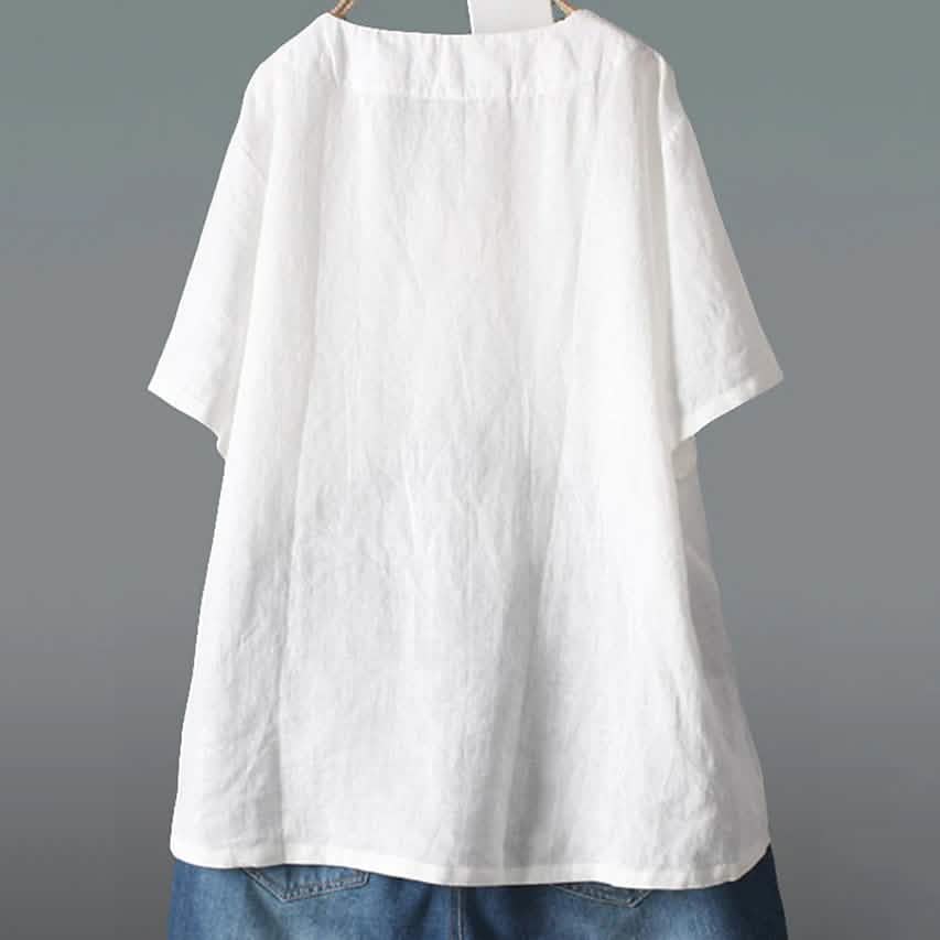 Damen einfarbiges V-Ausschnitt-Shirt mit halbem Arm