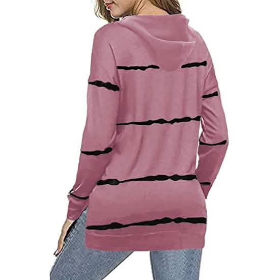 Damen gestreifter Pullover-Hoodie mit Kordelzug und langen Ärmeln