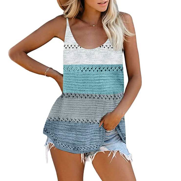 Damen Sommer Strick-Top mit U-Boot-Ausschnitt
