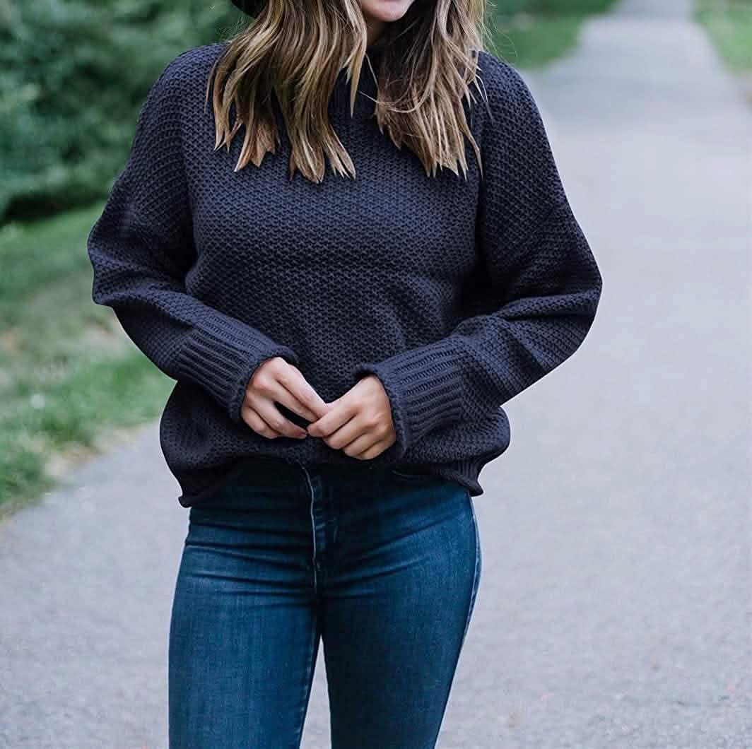 Damen Rollkragen Fledermausärmel Locker Oversized Grob Gestrickter Pullover Sweater Jumper Oberteile