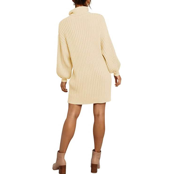 Damen Rollkragenpullover, langärmelig, lockerer Oversized Strickkleid