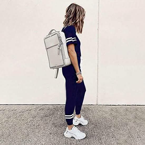 Damen Zweiteilige Outfits Freizeit-Trainingsanzüge Kurzarm-Sweatsuits mit Taschen