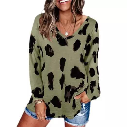 Damen-V-Neck-Top mit Leopardenmuster-Design