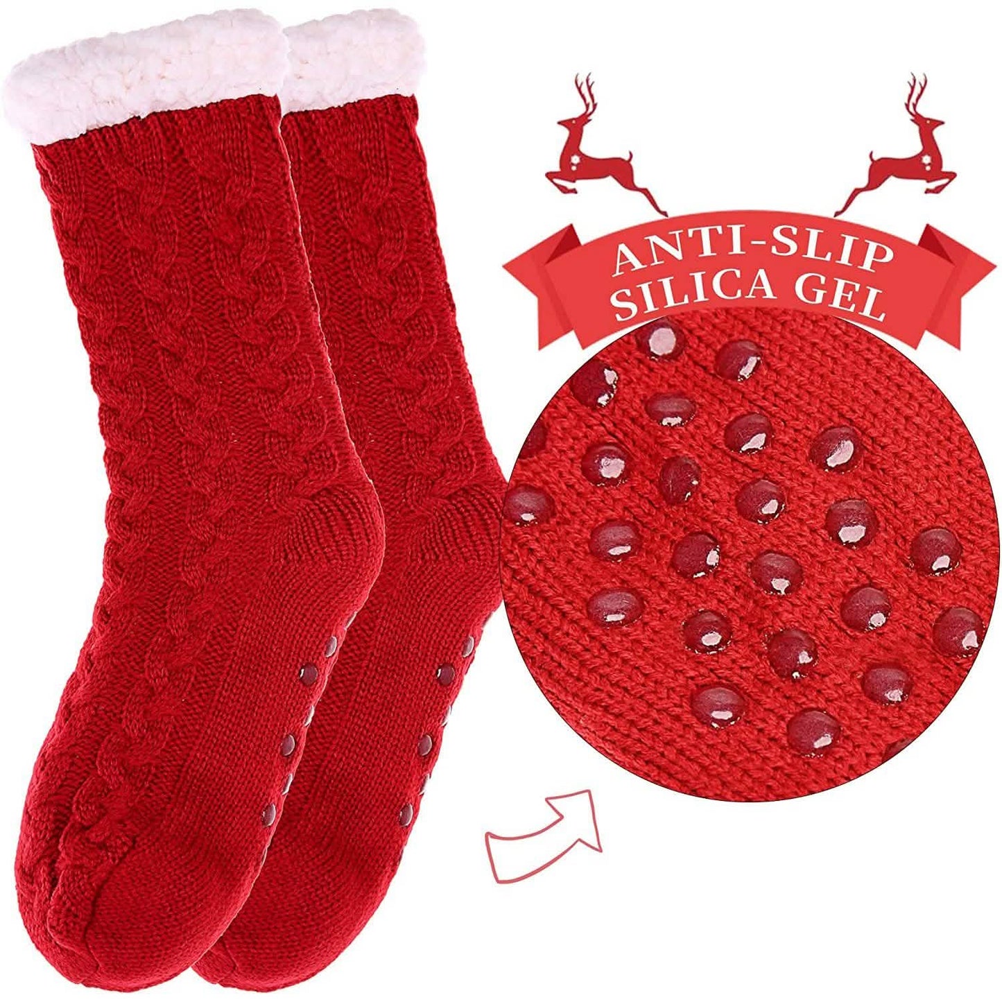 Damen-Winter-Hausschuhsocken, superweich, warm, kuschelig, mit Fleece gefüttert und Grippern