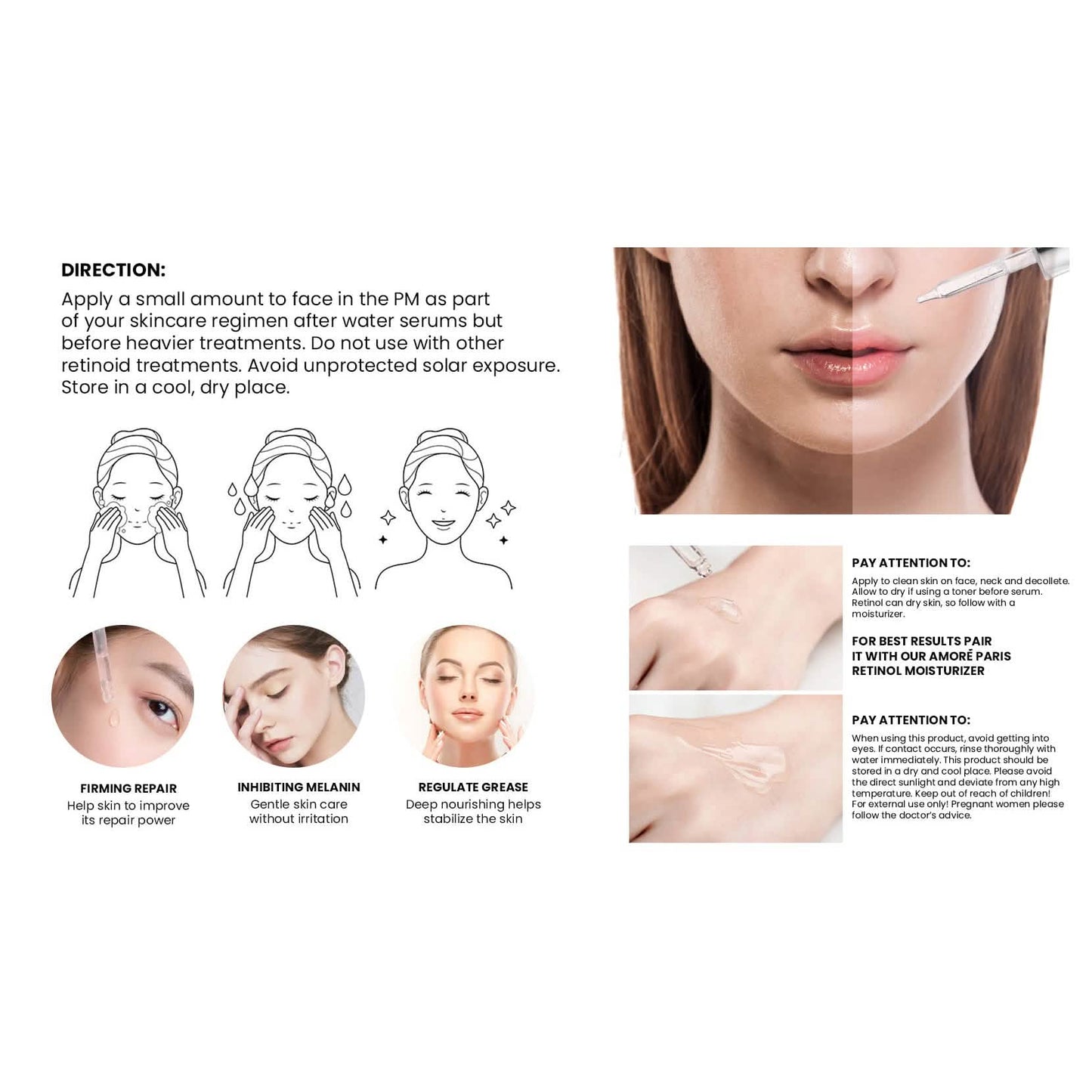 Amore Paris 2.5% Retinol Serum für das Gesicht mit Hyaluronsäure Nachtserum