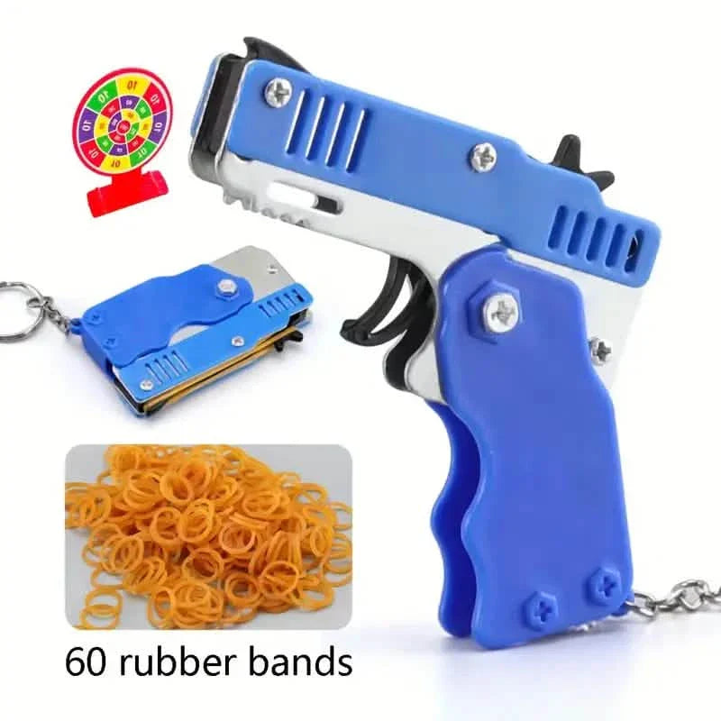 Zusammenklappbarer Metall-Gummiband-Werfer Spielzeug-Schlüsselanhänger
