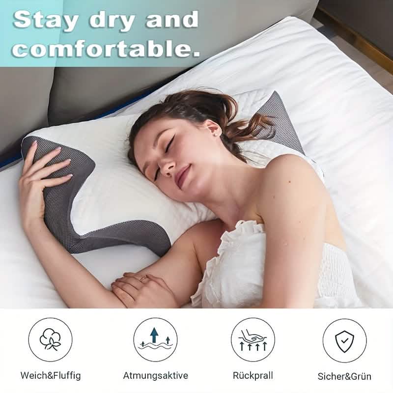 Ergonomisches Memory Foam Nackenkissen – Langsames Zurückfedern, Rücken- und Seitenschläfer