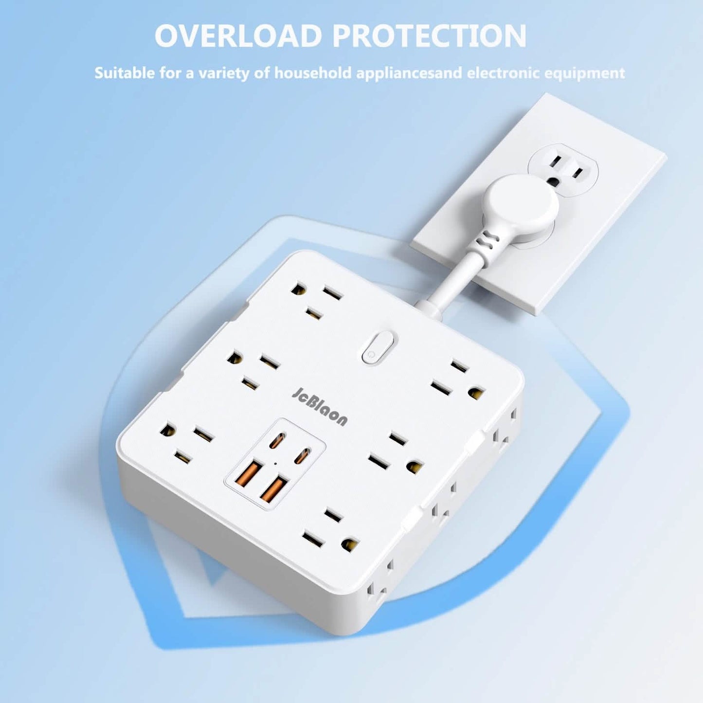 16-in-1 Steckdosenleiste – 12 AC-Steckdosen & 4 USB-Anschlüsse, Weiß