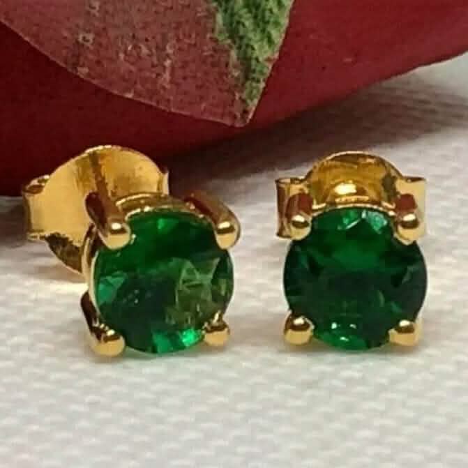 1 Karat Natürliche Grüne Smaragd Ohrstecker für Damen, runder Schliff, 14K Echtes Gelbgold