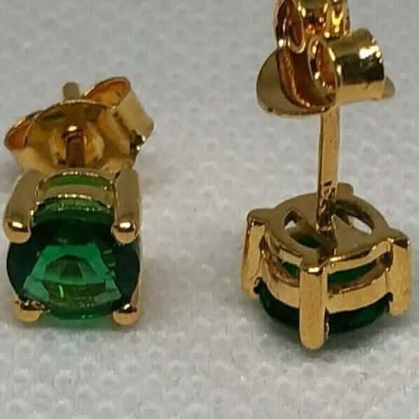 1 Karat Natürliche Grüne Smaragd Ohrstecker für Damen, runder Schliff, 14K Echtes Gelbgold