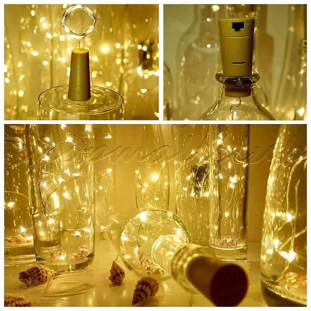 10er-Pack: Weinflaschen-Lichterkette mit 20 LEDs, korkenförmig, Fee-Draht-Nachtlicht