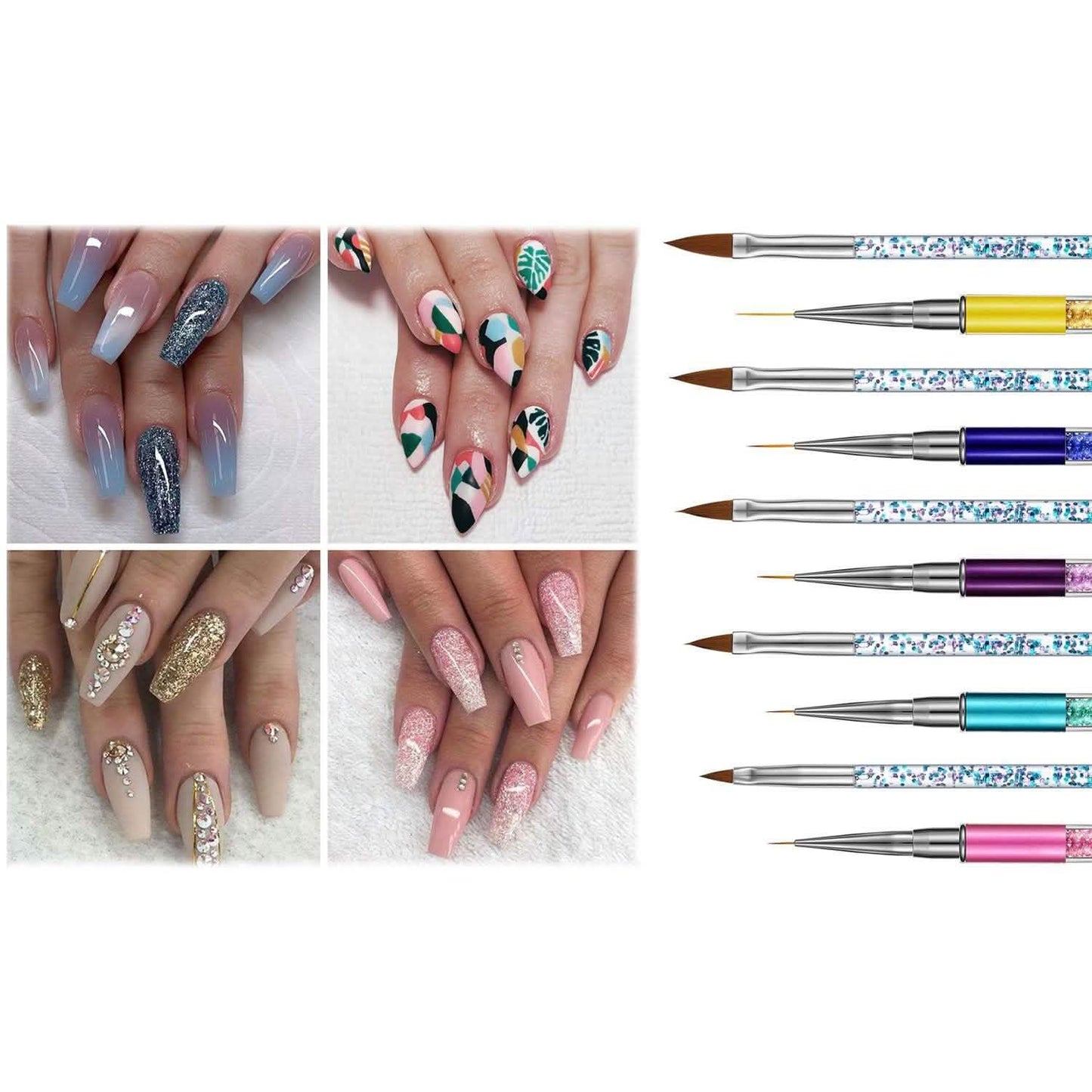 10er-Pack: Premium Silikon 3D Nail Art Liner und Pinsel Set