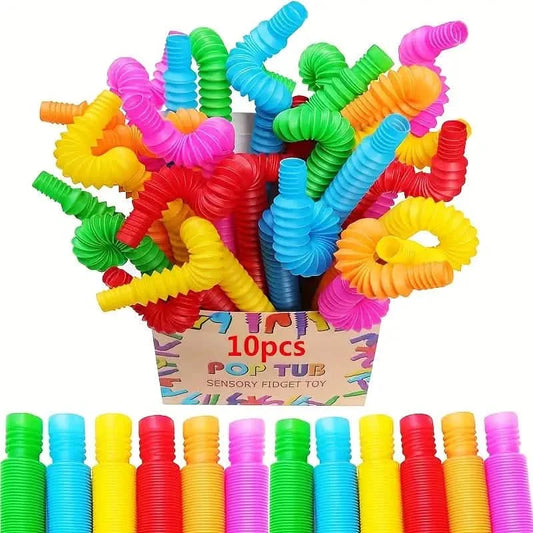 10er-Pack: Sensorisches Pop-Kunststoff-Fidget-Tubes-Spielzeugset