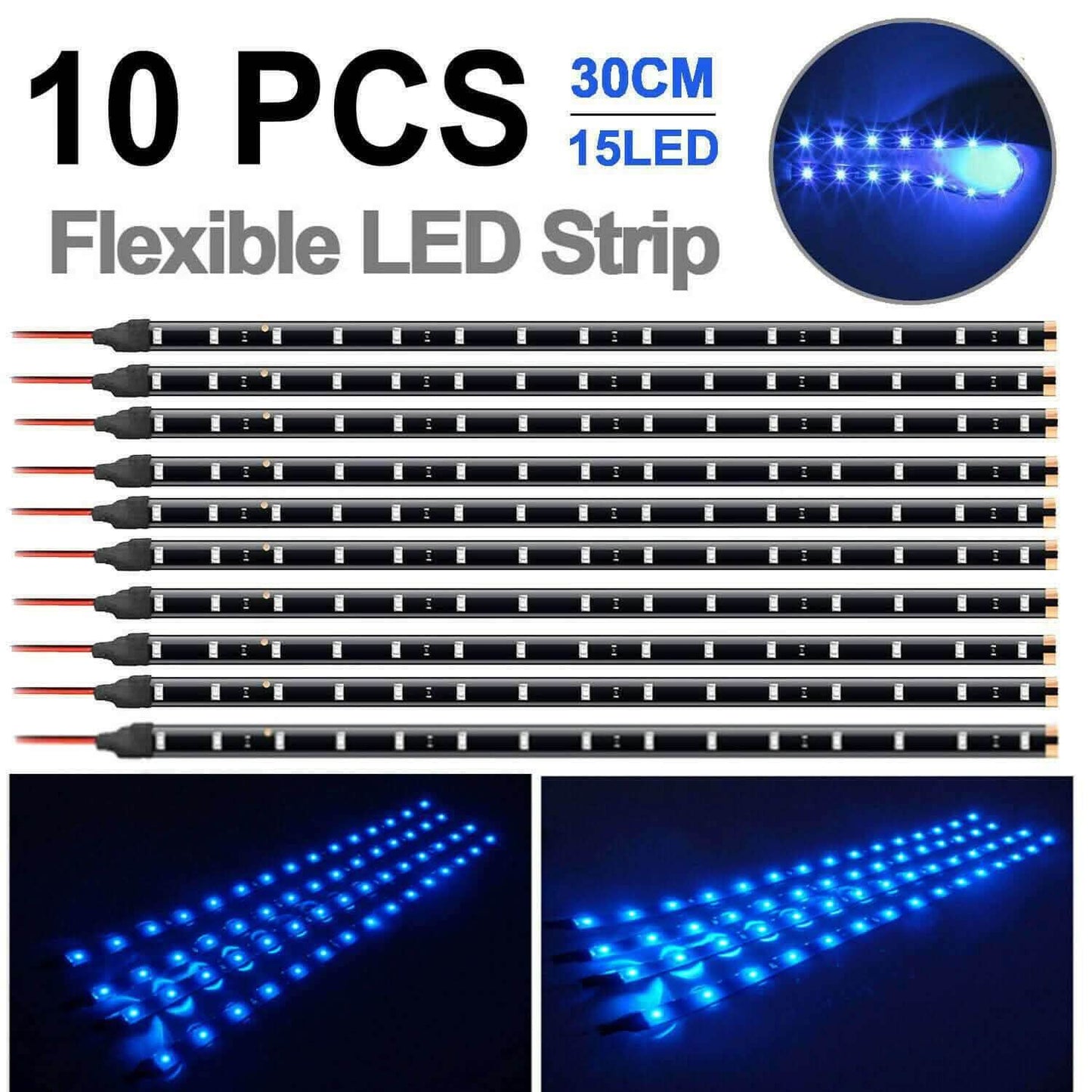 10er-Pack: 30,5 cm 15SMD wasserdichter 12V flexibler LED-Streifen für Autos