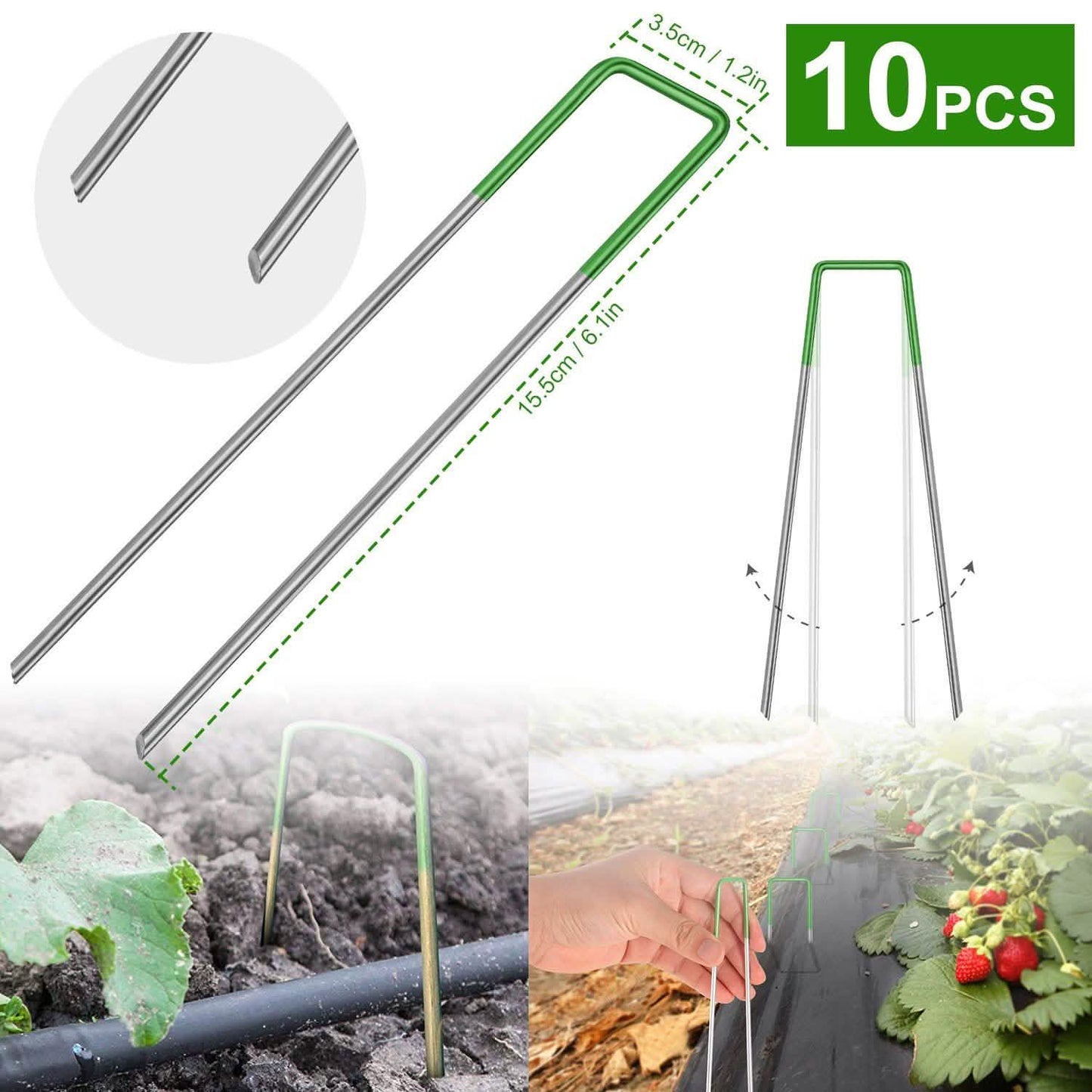 10er-Pack: 15,2 cm U-förmige Garten-Erdanker, rostbeständig