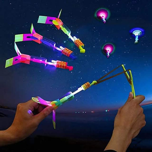 10-teiliges Set: Fantastisches LED Leucht-Pfeil Raketen-Helikopter Flugspielzeug