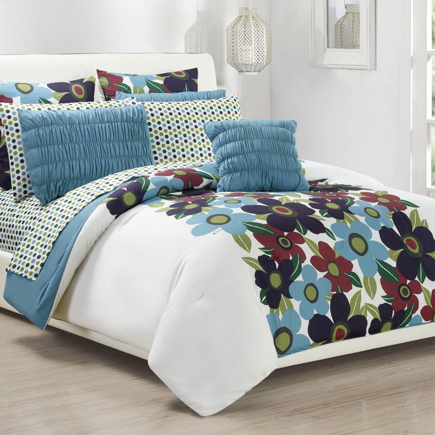 10-teiliges Set: Queen-Size-Bettwäsche-Set mit Blumenmuster und Übergröße