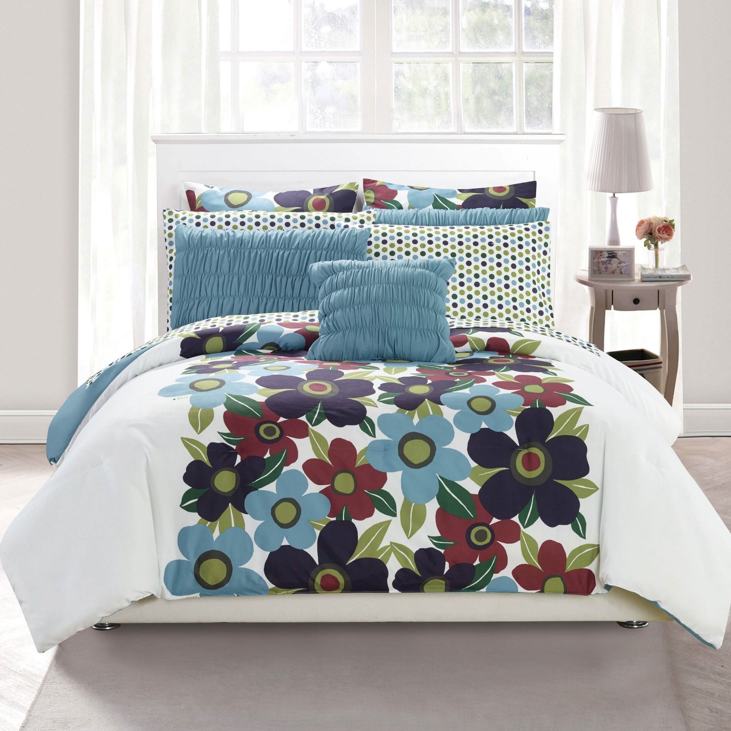 10-teiliges Set: Queen-Size-Bettwäsche-Set mit Blumenmuster und Übergröße