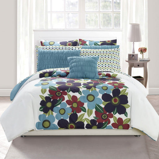 10-teiliges Set: Queen-Size-Bettwäsche-Set mit Blumenmuster und Übergröße