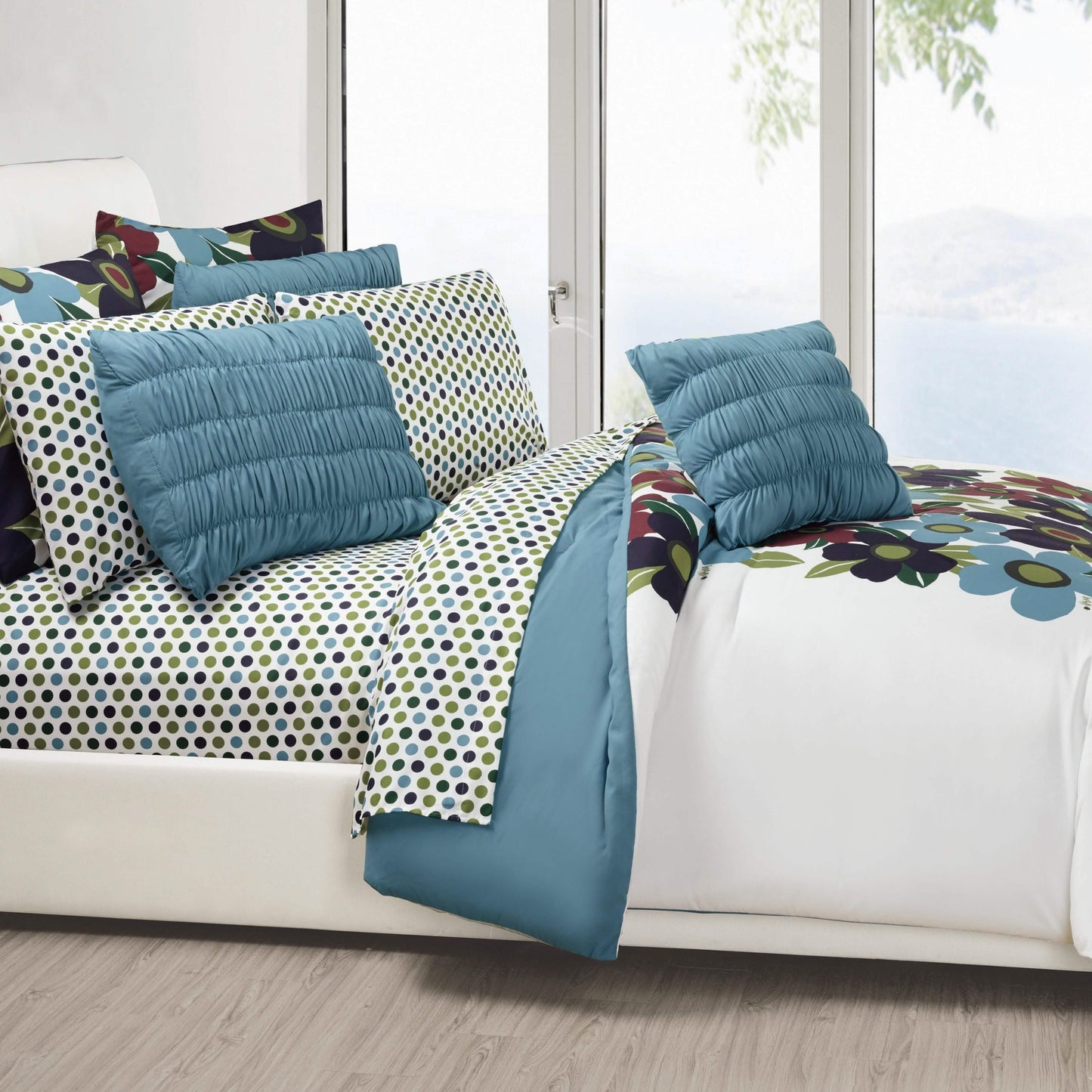 10-teiliges Set: Queen-Size-Bettwäsche-Set mit Blumenmuster und Übergröße