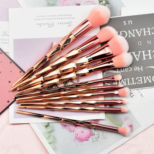 10-teilig: Einhorn-Make-up-Pinsel-Set mit rosé-goldenem Diamantgriff