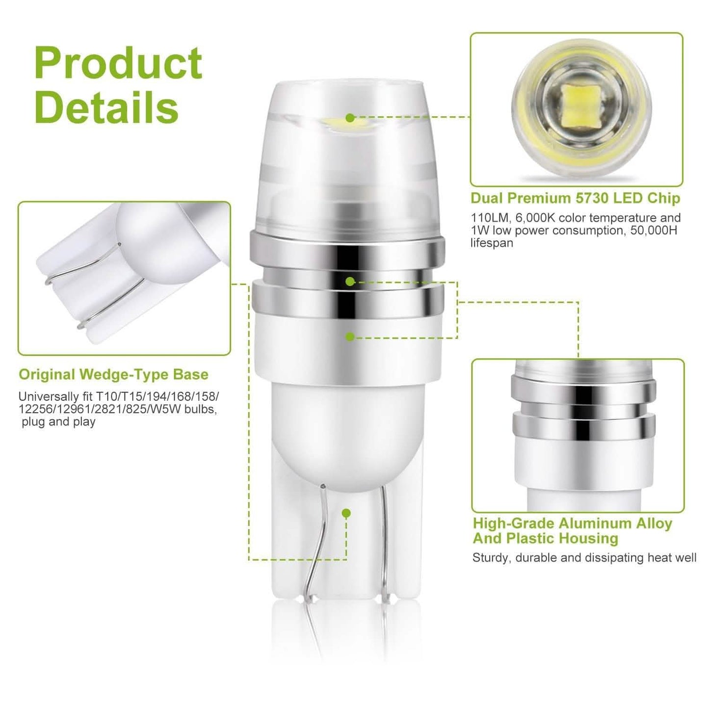 10 Stück: Xenonweiße Keilsockel-LED-Lampen