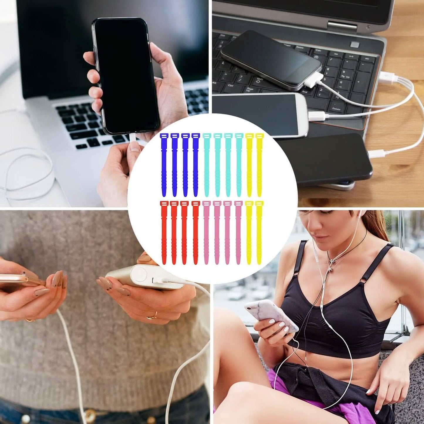 10 Stück: 4,5 Zoll Wiederverwendbare Kabelbinder Kabelorganizer Elastische Silikon-Kabelorganizer