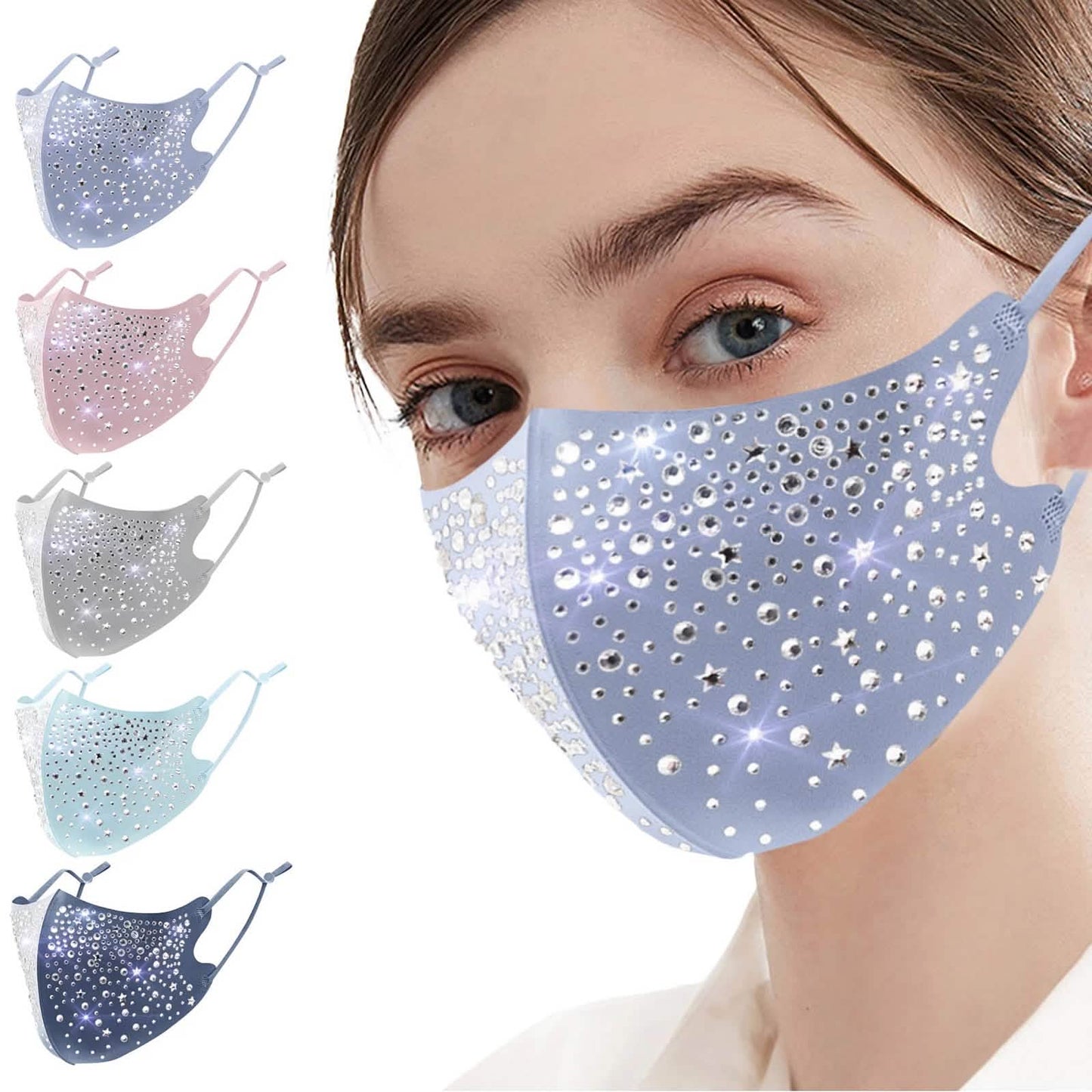 10 Stück: Damen-Gesichtsmaske aus goldenem Metall mit Diamant-Wasserkristallfarbe