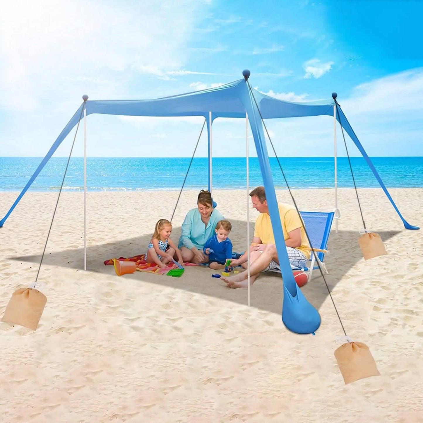 10 x 10 ft Sonnenschutz Familien-Strandzelt Outdoor-Sonnenschutz UPF50+ mit Sandsack
