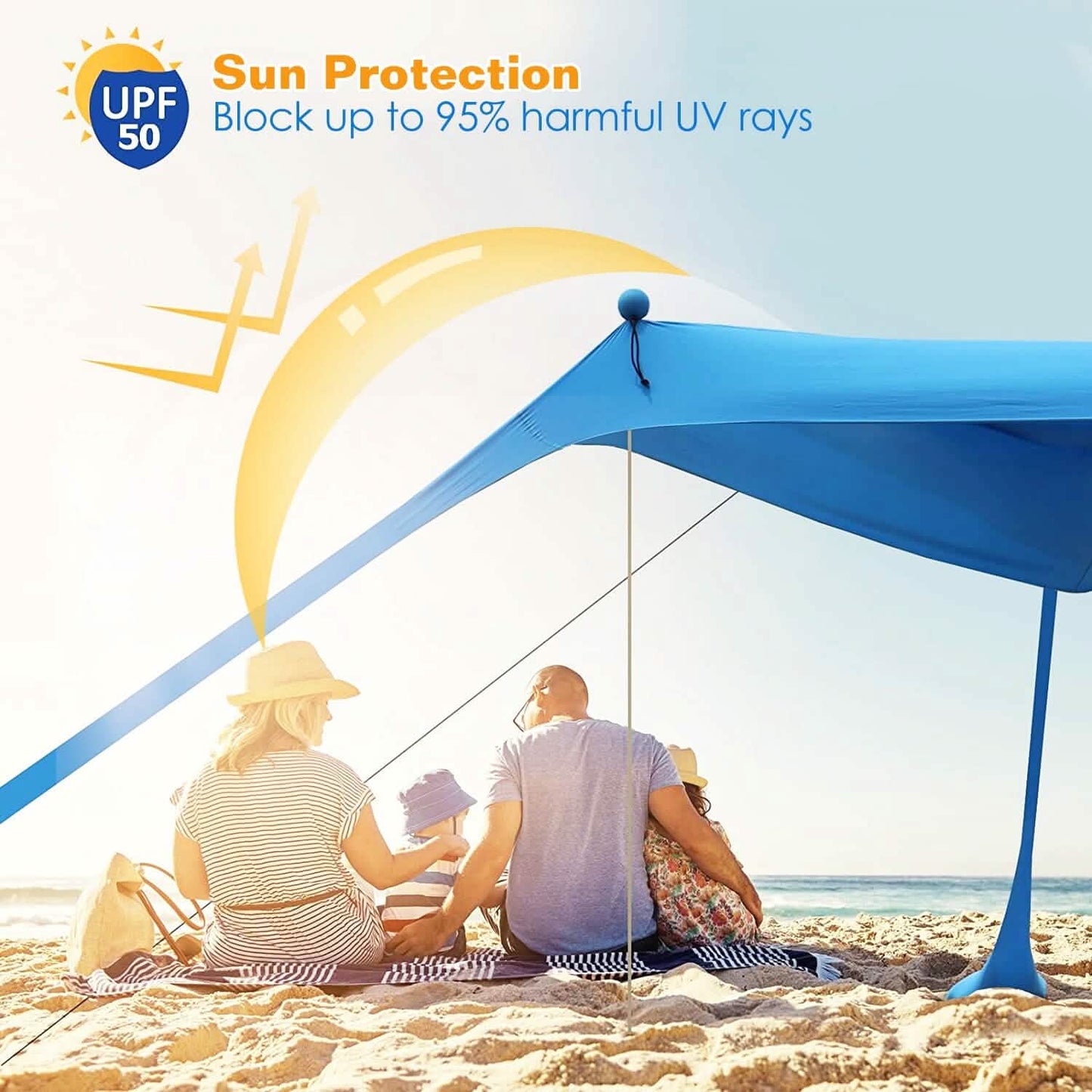 10 x 10 ft Sonnenschutz Familien-Strandzelt Outdoor-Sonnenschutz UPF50+ mit Sandsack